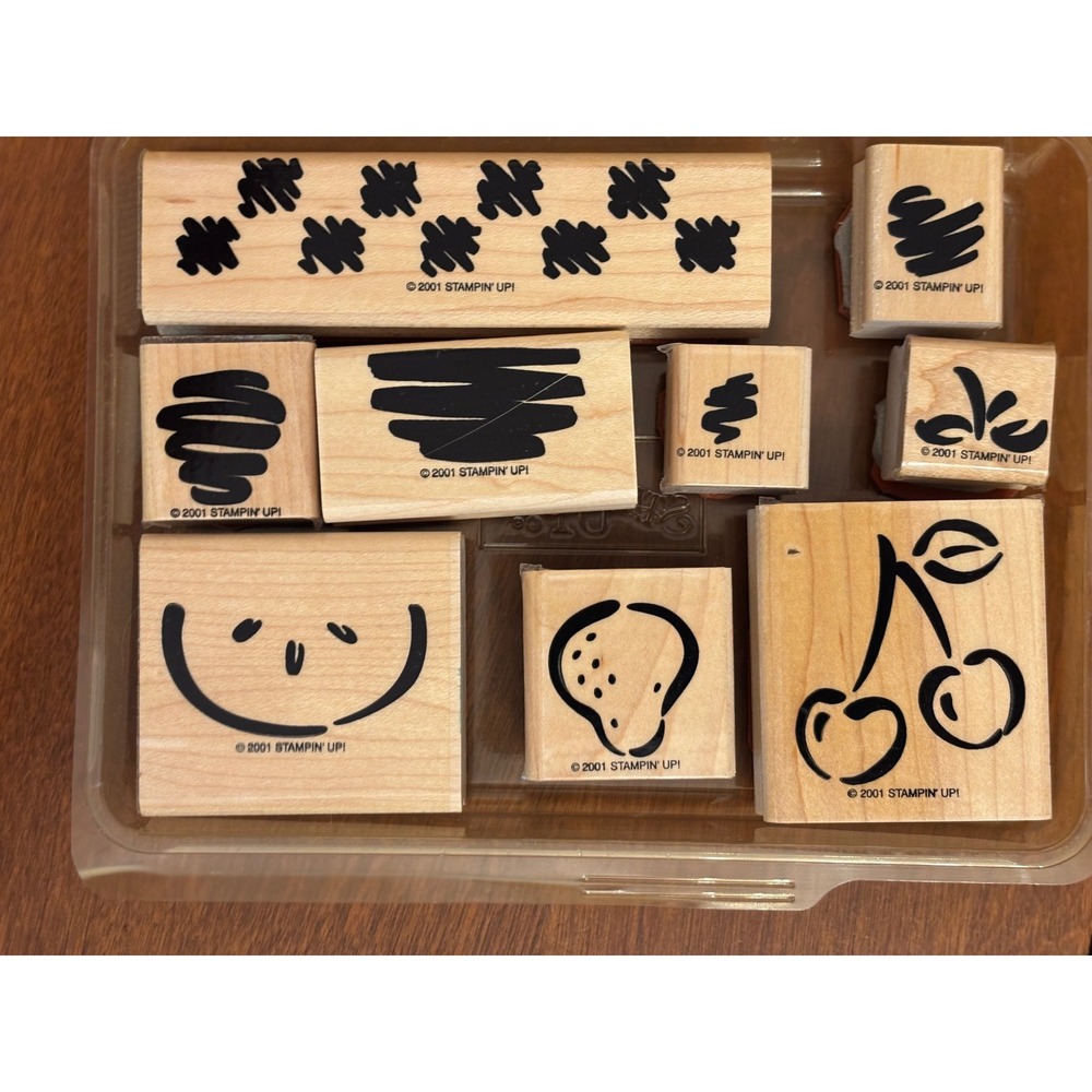 Stampin Up! Lot of 9 Two Step‎ Fruit w/ original case-2001 vintage rubber stamps